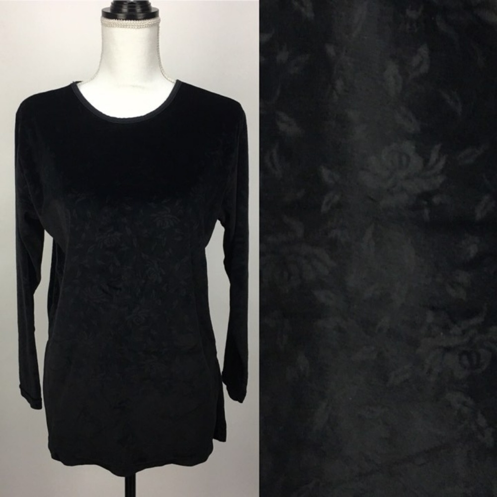 Vintage 90s‎ Long Sleeve Black w light floral print
